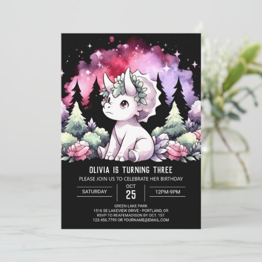 Fijne Dino Triceratops verjaardag Kaart (Staand voorkant)