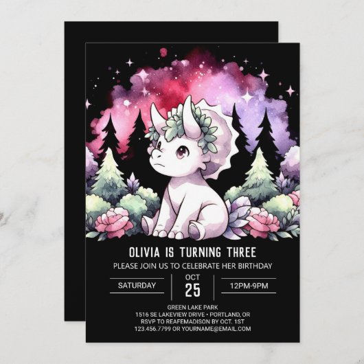 Fijne Dino Triceratops verjaardag Kaart (Voorkant / Achterkant)