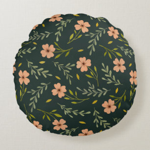 Fijne Ditsy-aquarel Bloemendecor Donkergroen Patro Rond Kussen