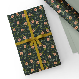 Fijne Ditsy Waterverf Bloemendecor Donkergroene Pa Cadeaupapier