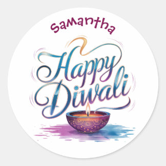 Fijne Diwali aanpasbare witte  Ronde Sticker