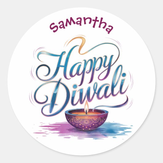 Fijne Diwali aanpasbare witte Ronde Sticker (Voorkant)