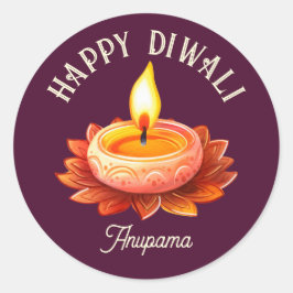 Fijne Diwali Elegante Diya Lamp Aanpasbaar Ronde Sticker