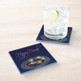 Fijne Diwali Ganesha Rangoli - Glas Coaster Glazen Onderzetter