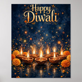 Fijne Diwali Lichtgevende Diyas Festival Poster