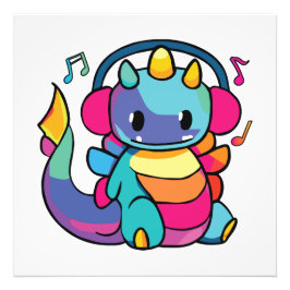 Fijne draak met hoofdtelefoons die naar muziek lui foto afdruk