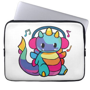 Fijne draak met hoofdtelefoons die naar muziek lui laptop sleeve