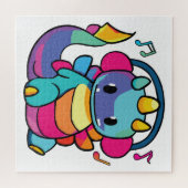 Fijne draak met hoofdtelefoons die naar muziek lui legpuzzel (Horizontaal)