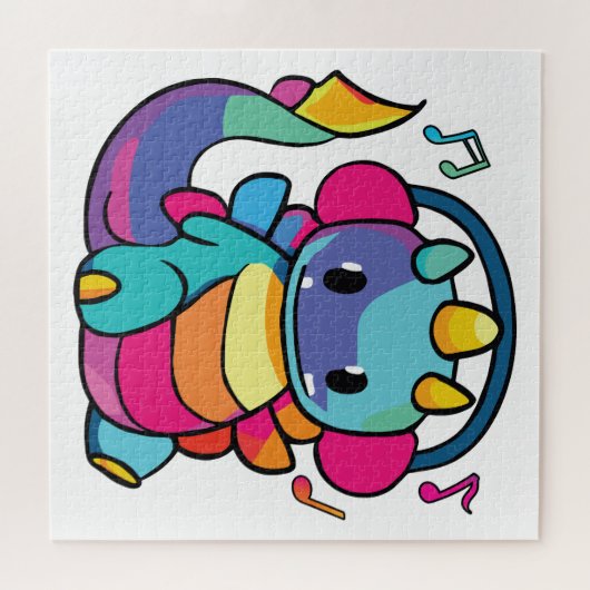 Fijne draak met hoofdtelefoons die naar muziek lui legpuzzel (Horizontaal)