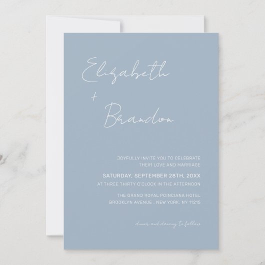 Fijne Dusty Blue QR Code RSVP Weduwfoto Kaart (Voorkant)