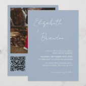 Fijne Dusty Blue QR Code RSVP Weduwfoto Kaart (Voorkant / Achterkant)
