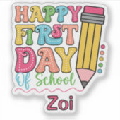 Fijne Eerste Dag Op School Mooie Potlood Stippen Sticker (Voorkant)