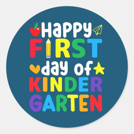 Fijne eerste dag van de kinderopvang naar school ronde sticker (Voorkant)