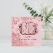 Fijne eerste dag van de roze schoolkaart (Staand voorkant)