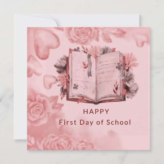 Fijne eerste dag van de roze schoolkaart (Voorkant)