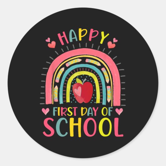 Fijne eerste dag van de schoolregenboogleraar teru ronde sticker (Voorkant)