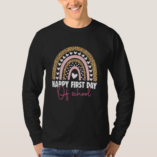 Fijne eerste dag van de schoolregenboogluipaard vr t-shirt (Voorkant)