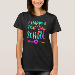 Fijne eerste dag van de schooltijd, kleurstof en t t-shirt