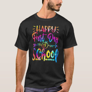 Fijne eerste dag van de schooltijd, kleurstof en t t-shirt