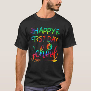 Fijne eerste dag van de schooltijd, kleurstof en t t-shirt
