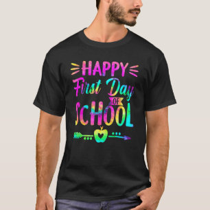 Fijne eerste dag van de schooltijd, kleurstof en t t-shirt
