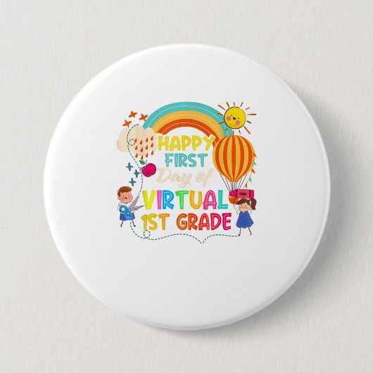 Fijne eerste dag van de virtuele 1e-klas leraar ronde button 7,6 cm (Voorkant)