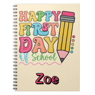 Fijne Eerste Dag Van School Mooie Potlood Stippen Notitieboek