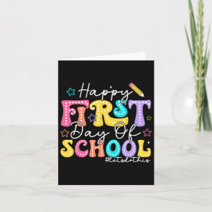 Fijne eerste dag van schoolpotlood Leraar Kinderen Kaart