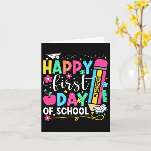 Fijne eerste dag van schoolpotlood Leraar Kinderen Kaart (Gele Bloem)