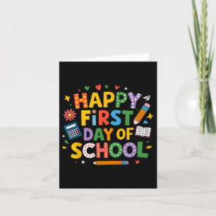 Fijne eerste dag van schoolpotlood Leraar Kinderen Kaart