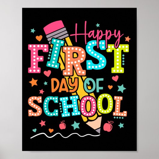 Fijne eerste dag van schoolpotlood Leraar Kinderen Poster (Voorkant)