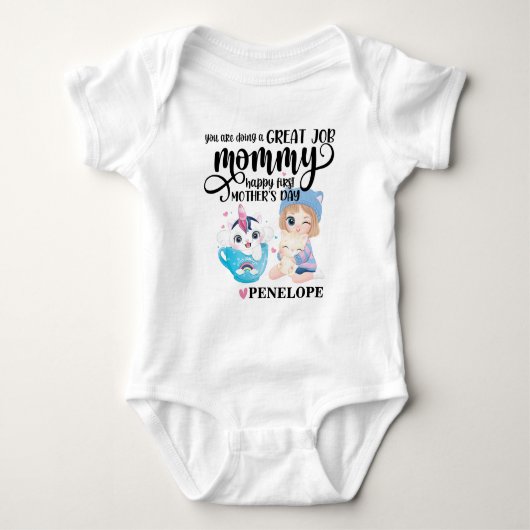 Fijne eerste Moederdag Baby Meisje + Kitty-corn Romper (Voorkant)