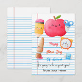 Fijne eerste schooldag labels bedankkaart (Voorkant / Achterkant)