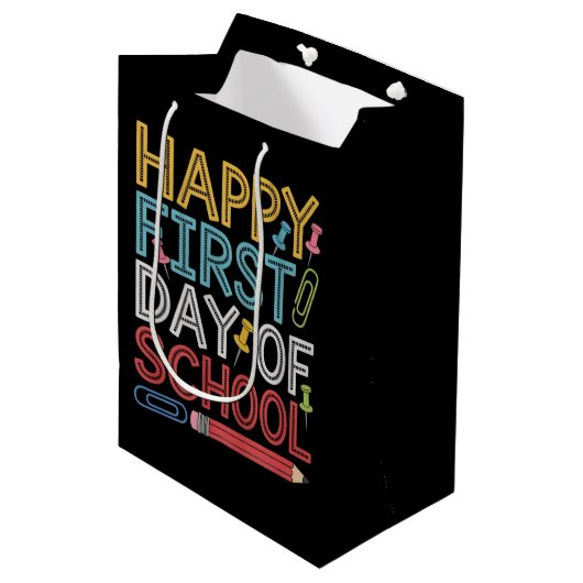 Fijne eerste schooldag Terug naar school Medium Cadeauzakje (Voorkant Gekanteld)