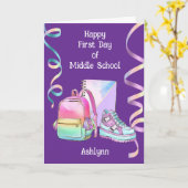 Fijne eerste schooldag voor dochter kaart (Gele Bloem)