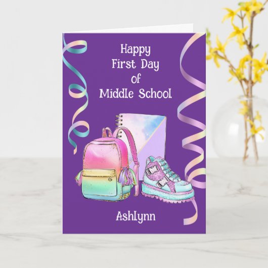 Fijne eerste schooldag voor dochter kaart (Gele Bloem)