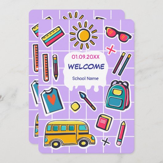 Fijne eerste schooldag WELKOM Kaart (Voorkant / Achterkant)
