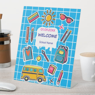 Fijne eerste schooldag WELKOM Reclamebord Met Voetstuk