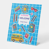 Fijne eerste schooldag WELKOM Reclamebord Met Voetstuk (Voorkant)