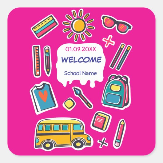 Fijne eerste schooldag WELKOM Vierkante Sticker (Voorkant)