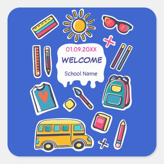 Fijne eerste schooldag WELKOM Vierkante Sticker (Voorkant)