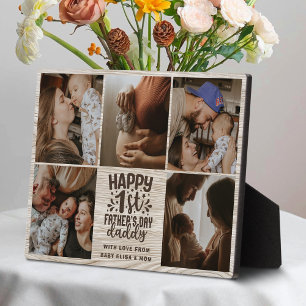 Fijne eerste Vaderdag Papa Houten Fotocollage Fotoplaat