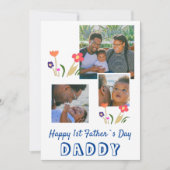 Fijne eerste vaderdag Pappie Bloem 3 Foto Feestdagenkaart (Voorkant)