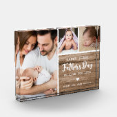 Fijne eerste Vaderdag Rustic Hout Nieuwe Vader 3 Fotoblokken (Links)