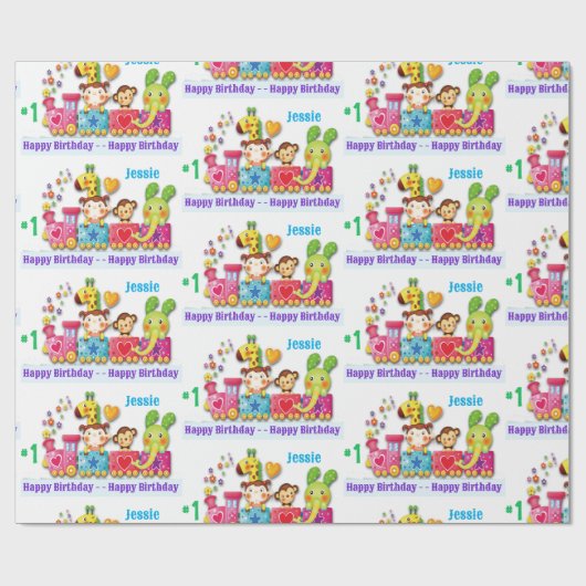 Fijne eerste verjaardag Aangepaste naam en ouderdo Cadeaupapier (Vlak)