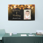Fijne eerste verjaardag banner. Gold Glitter-foto Spandoek (Beurs)