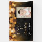 Fijne eerste verjaardag banner. Gold Glitter-foto Spandoek (Verticaal)