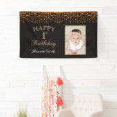 Fijne eerste verjaardag banner. Gold Glitter-foto Spandoek (Insitu)