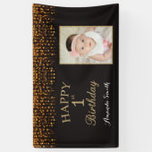 Fijne eerste verjaardag banner. Gold Glitter-foto Spandoek (Verticaal)