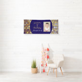 Fijne eerste verjaardag banner. Navy Blue Gold Pho Spandoek (Insitu)